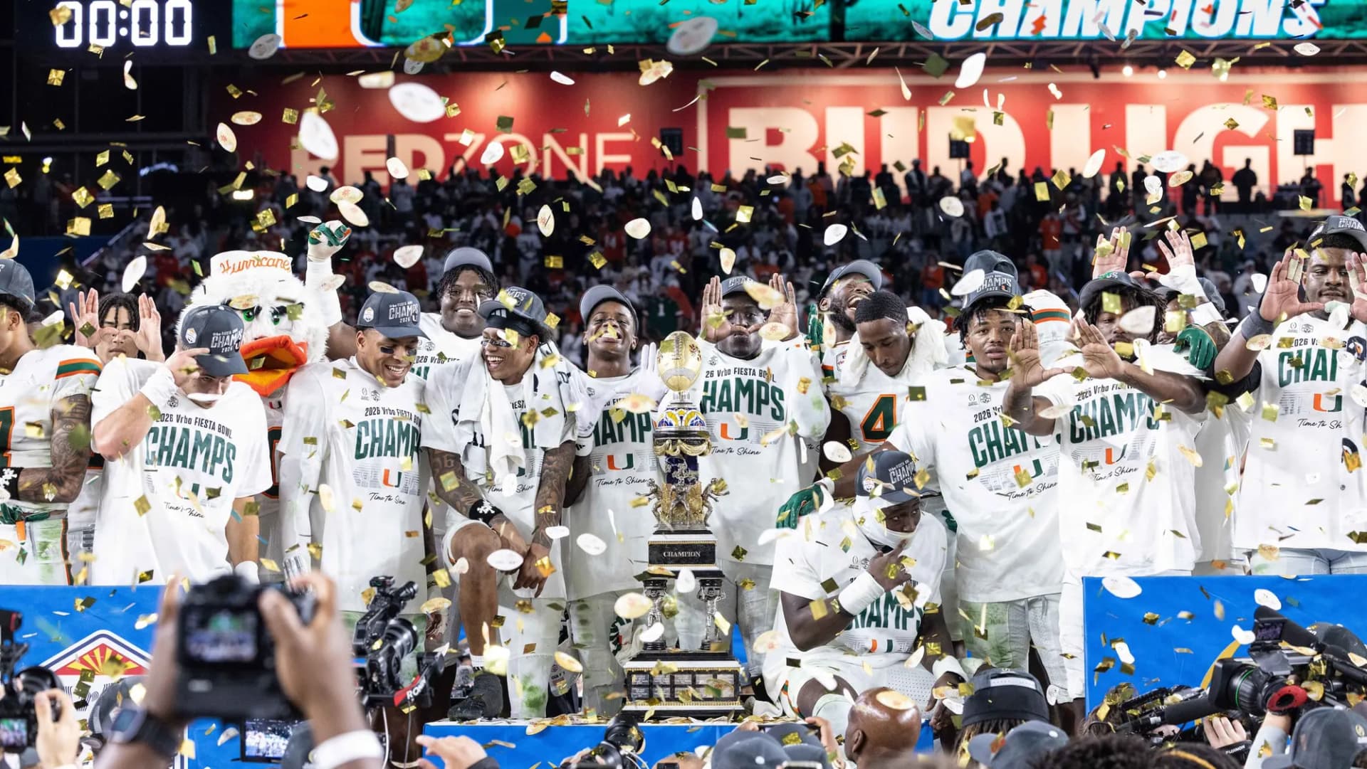 College Football Playoff champions celebrating with the trophy